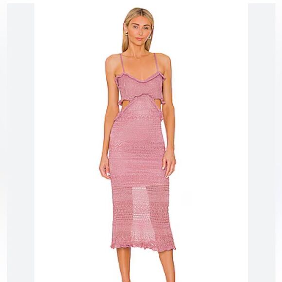 Misa Los Angeles Skye Dress Rose Knit metallic crochet cut out Revolve New - Picture 1 of 15